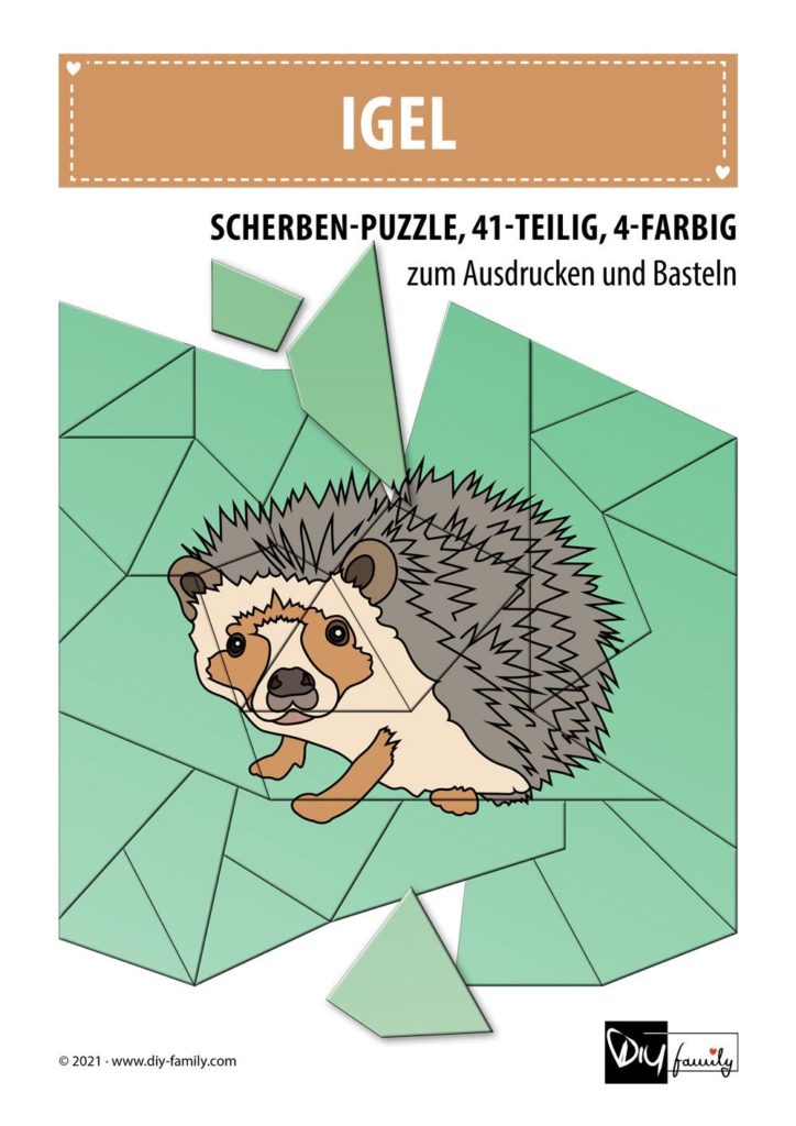 Igel – Scherben-Puzzle zum Ausdrucken und Ausschneiden