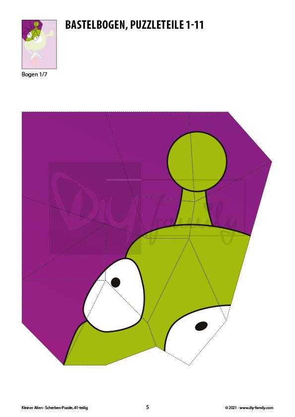 Kleiner Alien – Scherben-Puzzle zum Ausdrucken und Ausschneiden