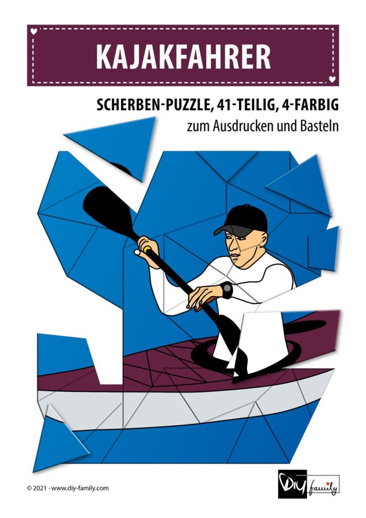 Kajakfahrer – Scherben-Puzzle zum Ausdrucken und Ausschneiden