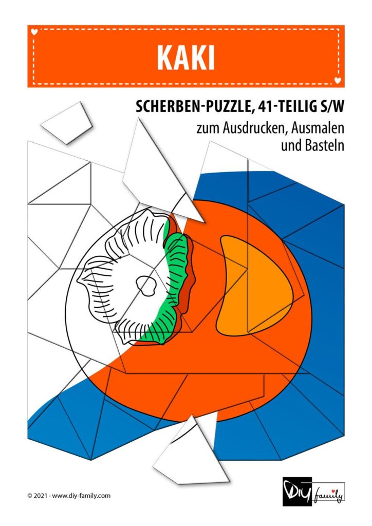 Kaki – Scherben-Puzzle zum Ausdrucken, Ausschneiden und Ausmalen