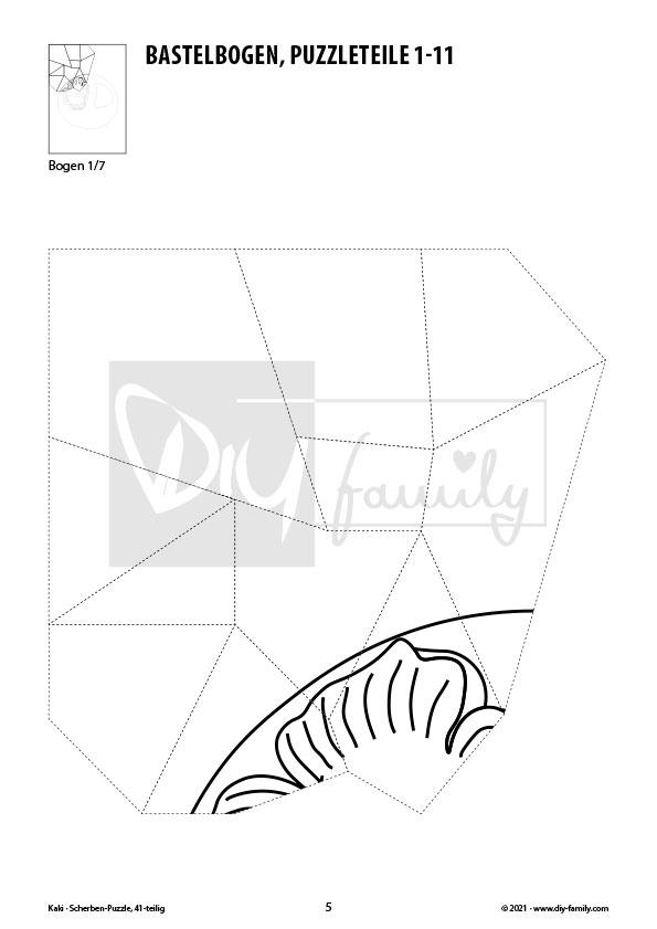 Kaki – Scherben-Puzzle zum Ausdrucken, Ausschneiden und Ausmalen