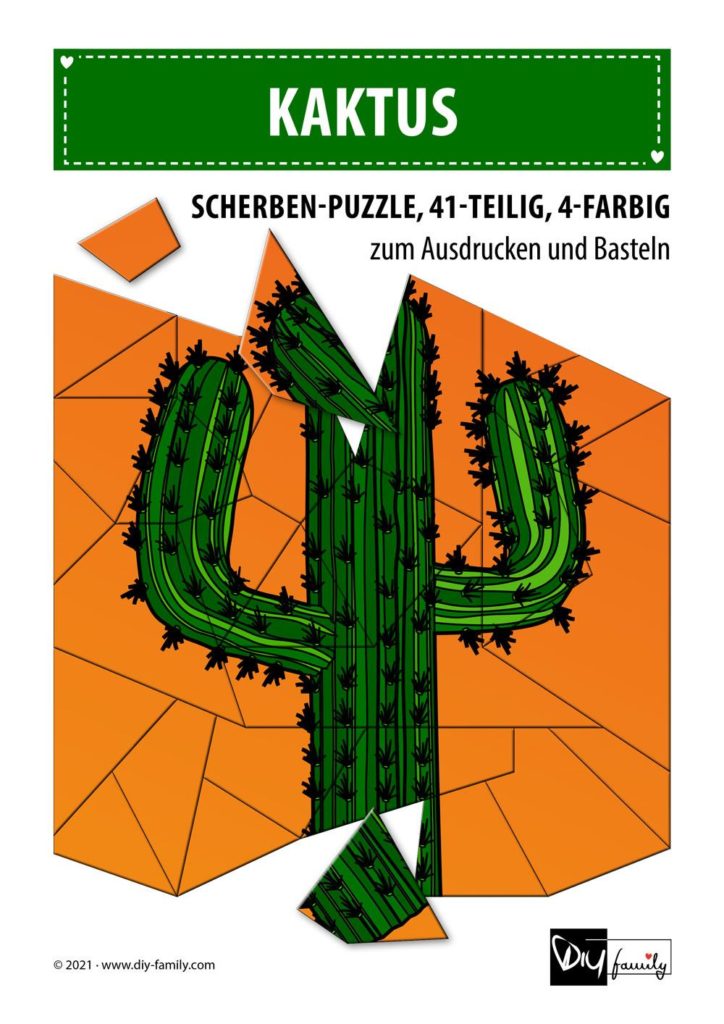 Kaktus – Scherben-Puzzle zum Ausdrucken und Ausschneiden