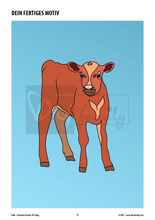 Kalb – Scherben-Puzzle zum Ausdrucken, Ausschneiden und Ausmalen