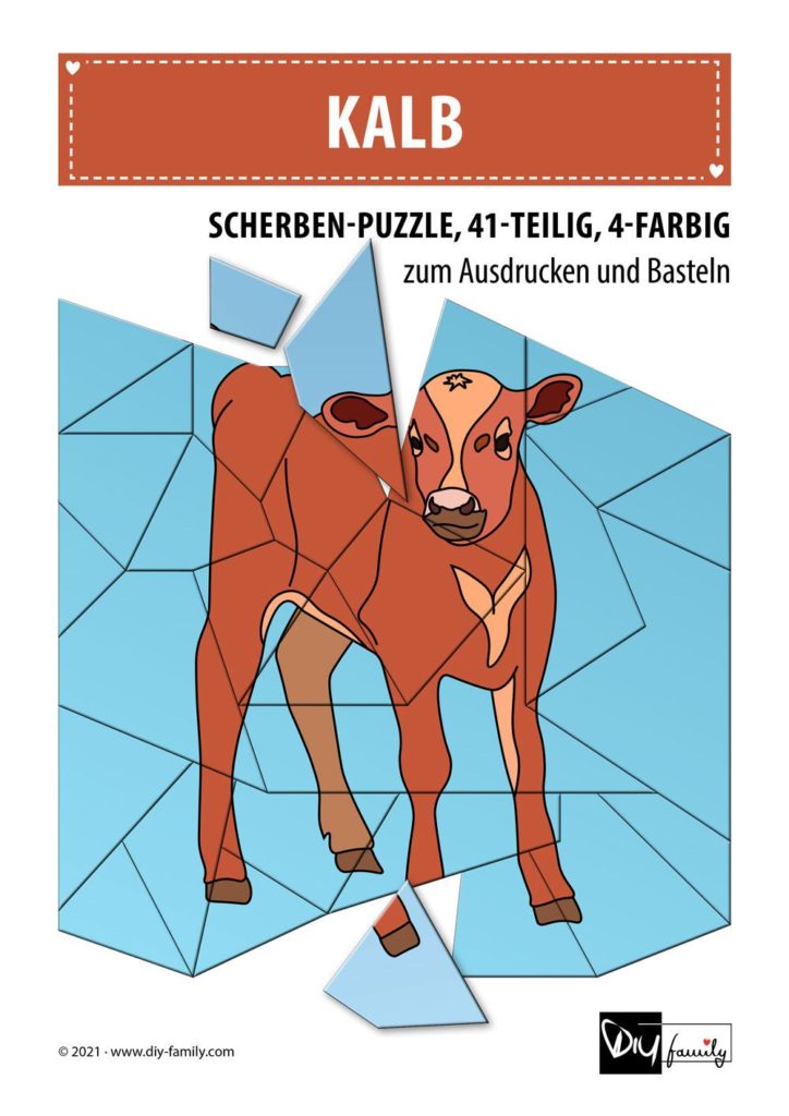 Kalb – Scherben-Puzzle zum Ausdrucken und Ausschneiden
