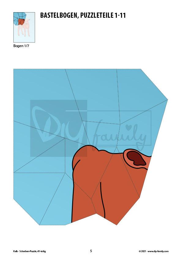 Kalb – Scherben-Puzzle zum Ausdrucken und Ausschneiden
