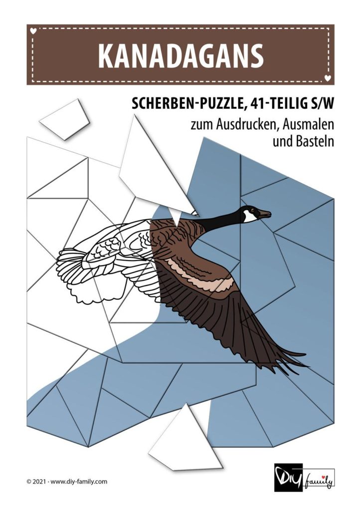 Kanadagans – Scherben-Puzzle zum Ausdrucken, Ausschneiden und Ausmalen