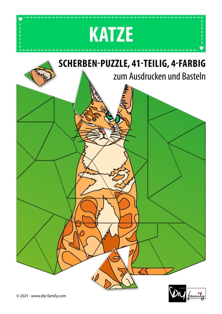 Katze – Scherben-Puzzle zum Ausdrucken und Ausschneiden