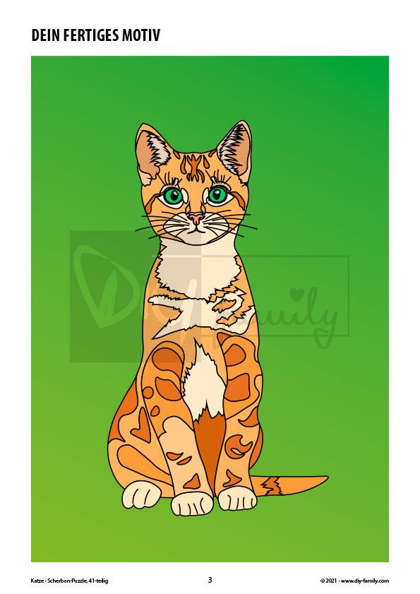 Katze – Scherben-Puzzle zum Ausdrucken, Ausschneiden und Ausmalen