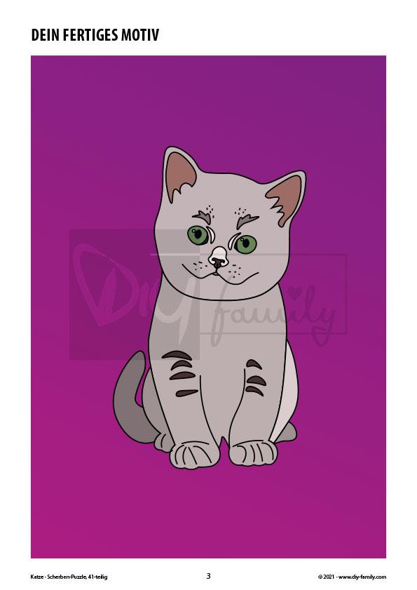 Katze – Scherben-Puzzle zum Ausdrucken, Ausschneiden und Ausmalen