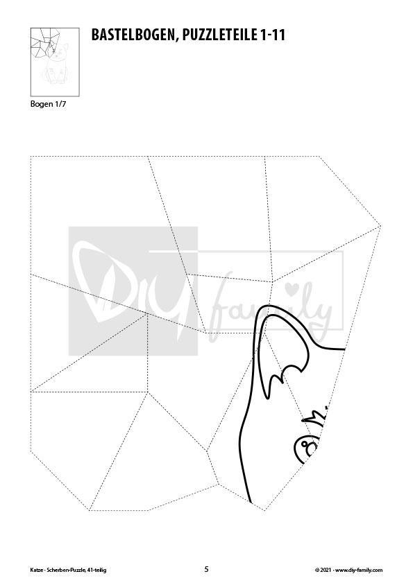 Katze – Scherben-Puzzle zum Ausdrucken, Ausschneiden und Ausmalen