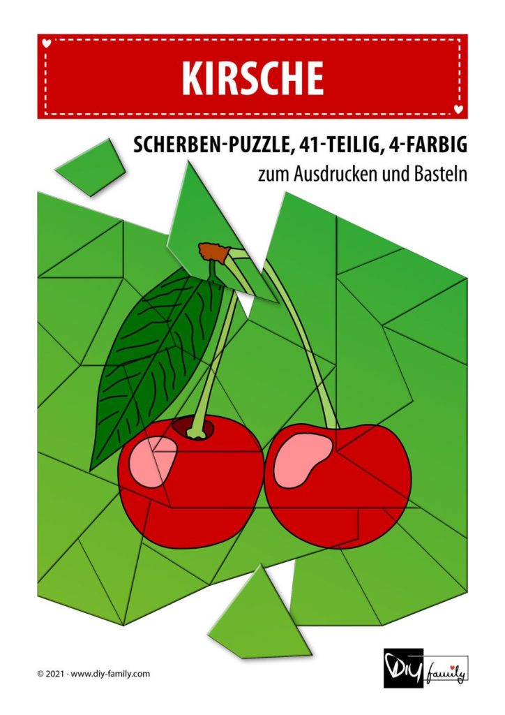 Kirsche – Scherben-Puzzle zum Ausdrucken und Ausschneiden