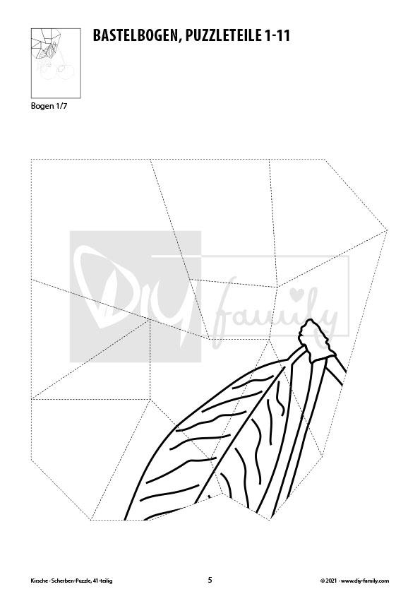 Kirsche – Scherben-Puzzle zum Ausdrucken, Ausschneiden und Ausmalen