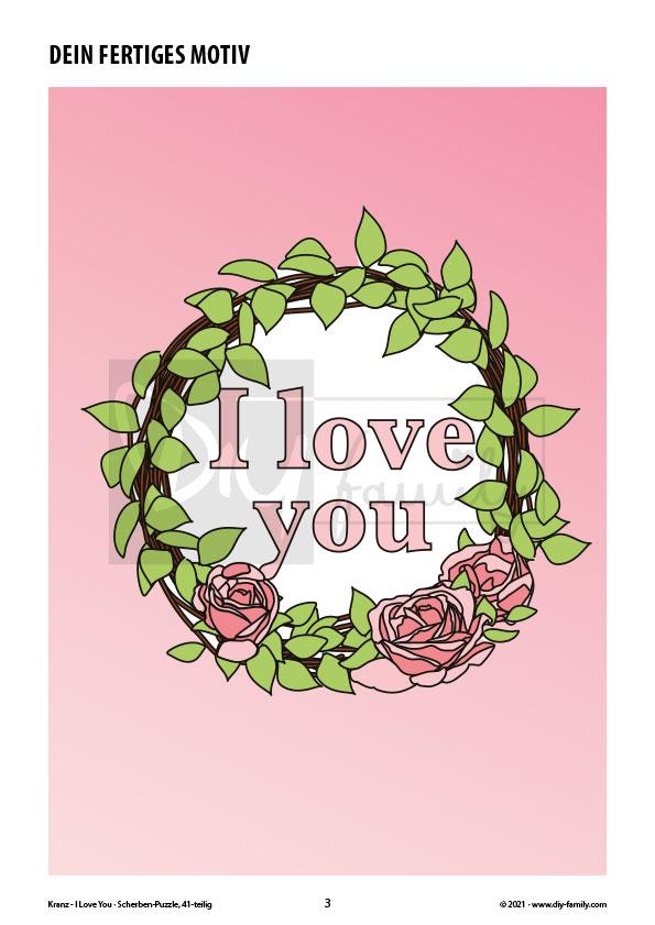 Kranz „I Love You“ – Scherben-Puzzle zum Ausdrucken, Ausschneiden und Ausmalen