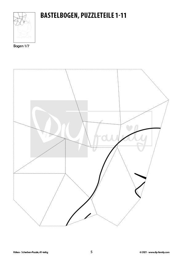 Küken – Scherben-Puzzle zum Ausdrucken, Ausschneiden und Ausmalen