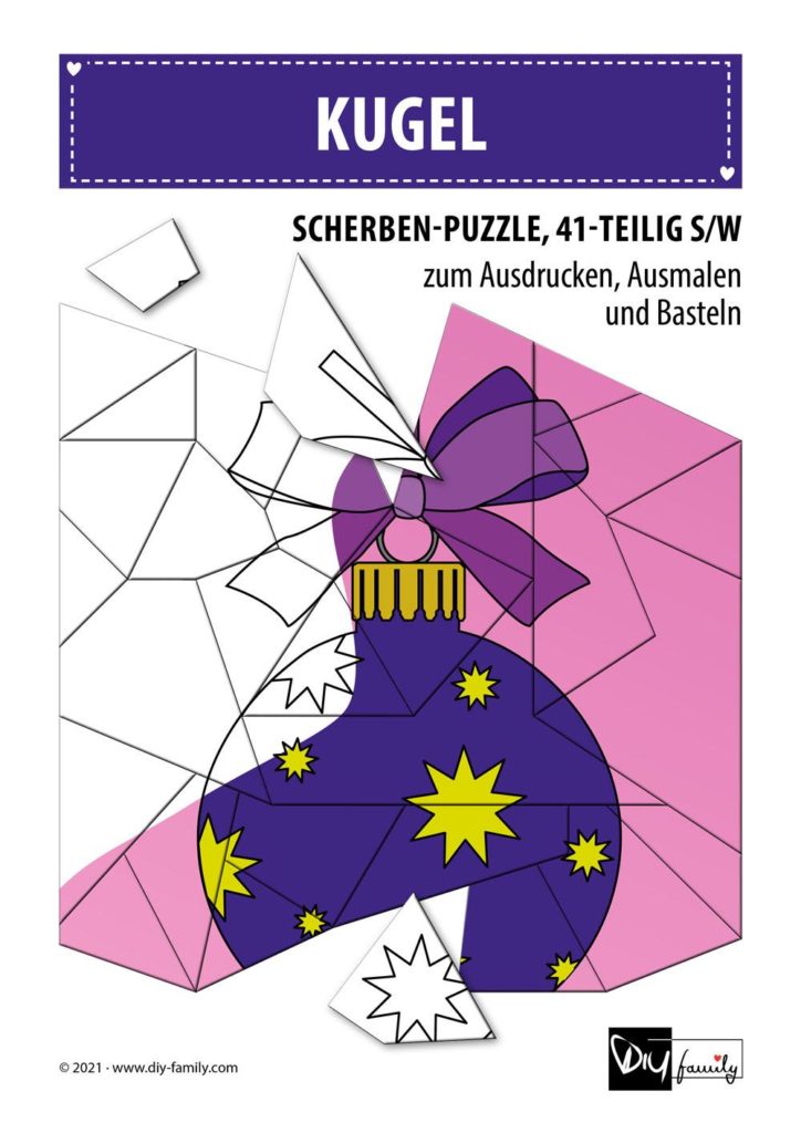 Kugel – Scherben-Puzzle zum Ausdrucken, Ausschneiden und Ausmalen
