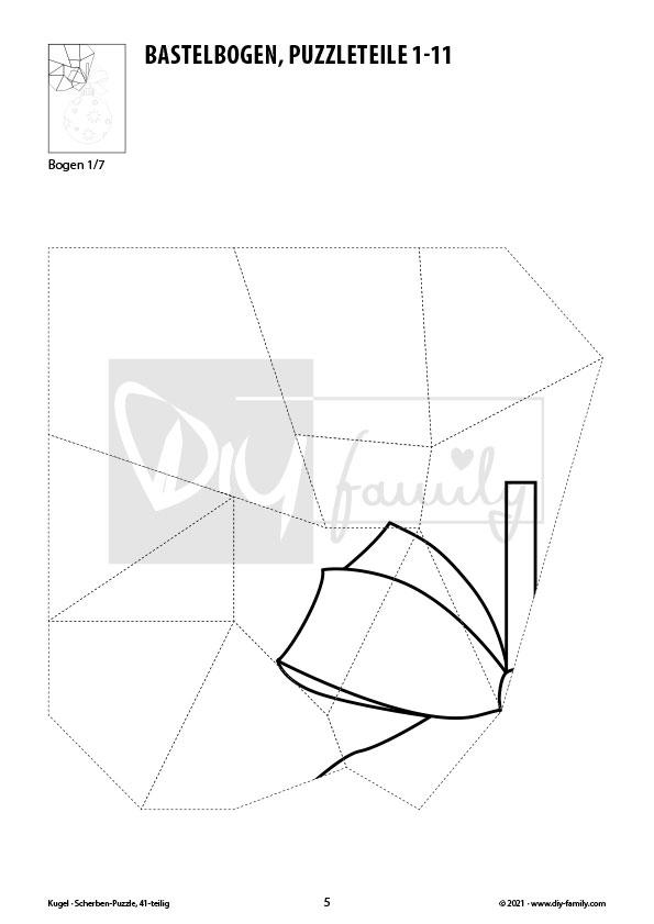 Kugel – Scherben-Puzzle zum Ausdrucken, Ausschneiden und Ausmalen