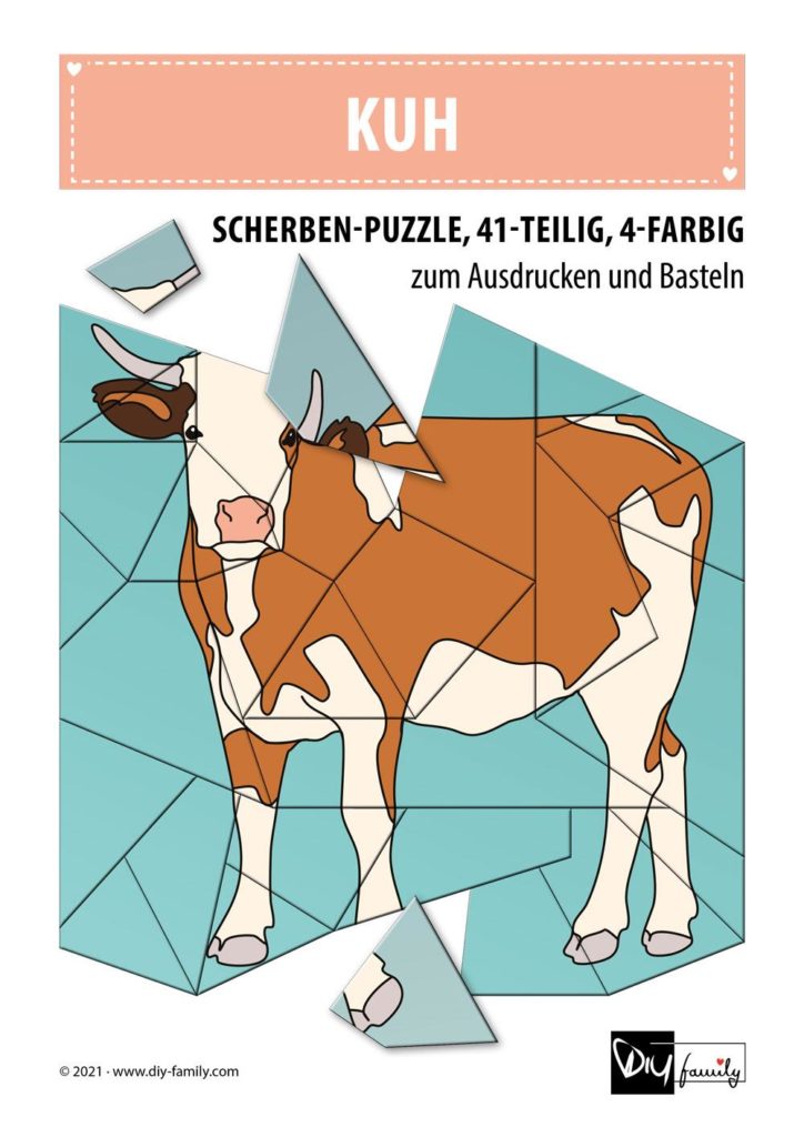 Kuh – Scherben-Puzzle zum Ausdrucken und Ausschneiden