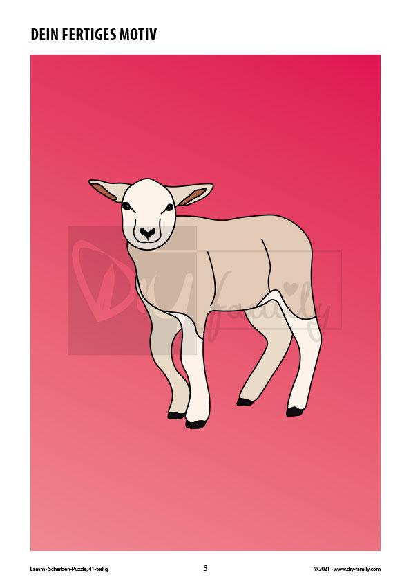 Lamm – Scherben-Puzzle zum Ausdrucken, Ausschneiden und Ausmalen