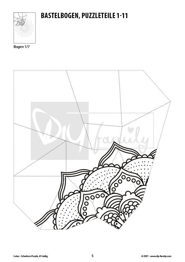 Lotus – Scherben-Puzzle zum Ausdrucken, Ausschneiden und Ausmalen