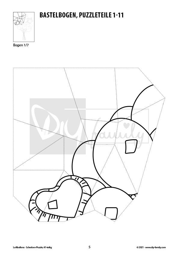 Luftballons – Scherben-Puzzle zum Ausdrucken, Ausschneiden und Ausmalen