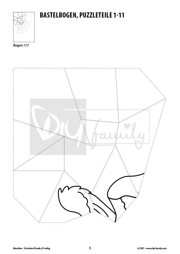 Mantikor – Scherben-Puzzle zum Ausdrucken, Ausschneiden und Ausmalen