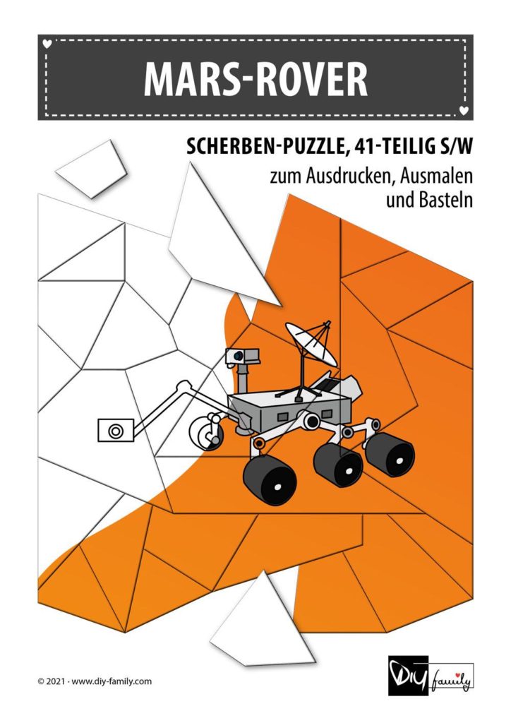 Mars Rover – Scherben-Puzzle zum Ausdrucken, Ausschneiden und Ausmalen