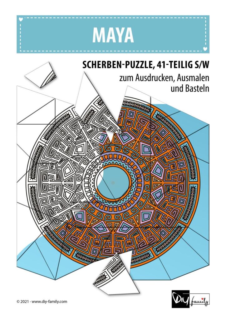 Maya – Scherben-Puzzle zum Ausdrucken, Ausschneiden und Ausmalen