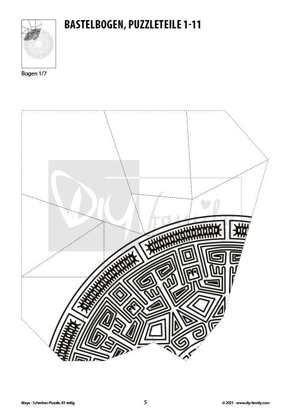 Maya – Scherben-Puzzle zum Ausdrucken, Ausschneiden und Ausmalen