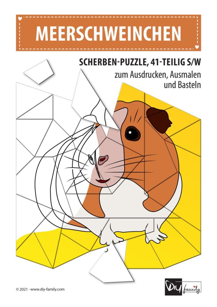 Meerschweine – Scherben-Puzzle zum Ausdrucken, Ausschneiden und Ausmalen