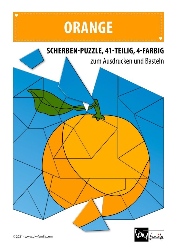 Orange – Scherben-Puzzle zum Ausdrucken und Ausschneiden