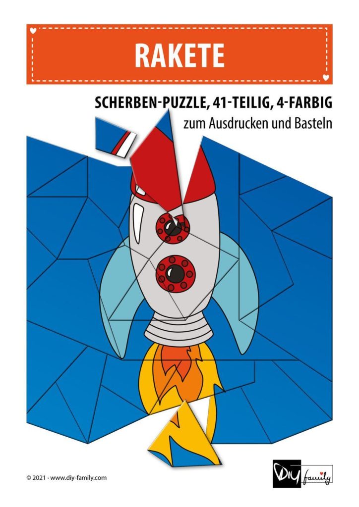 Rakete – Scherben-Puzzle zum Ausdrucken und Ausschneiden