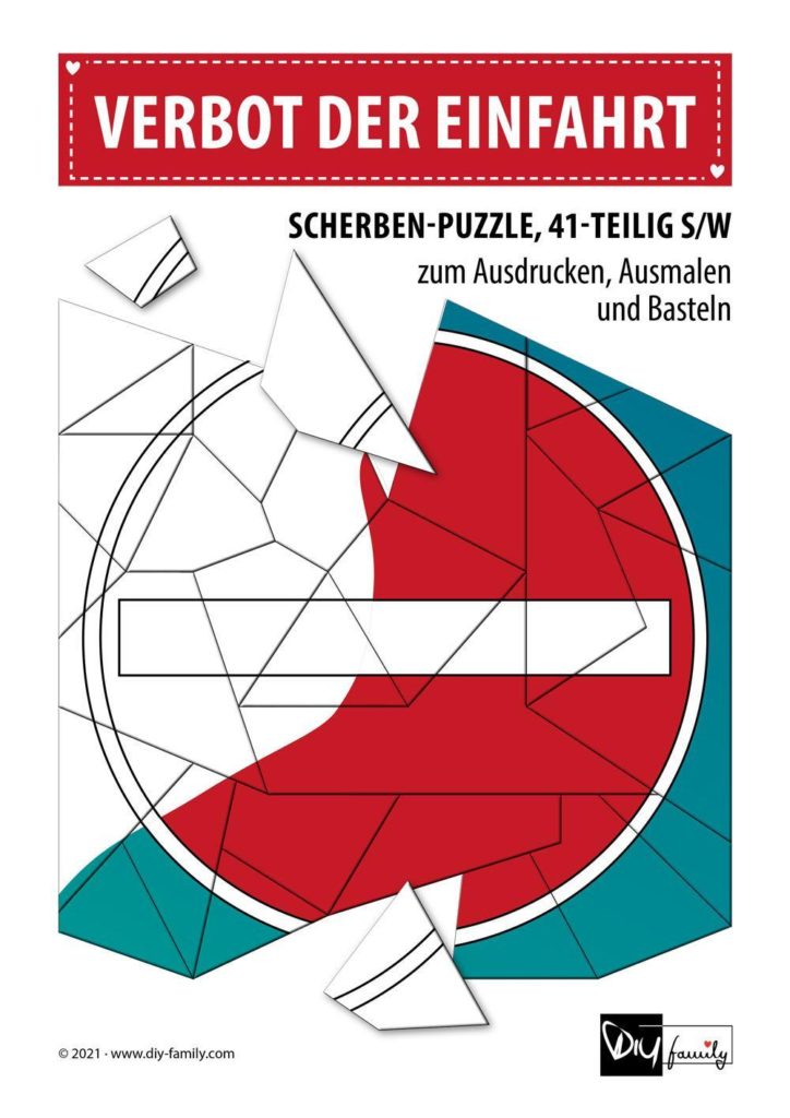 Verbot der Einfahrt – Scherben-Puzzle zum Ausdrucken, Ausschneiden und Ausmalen