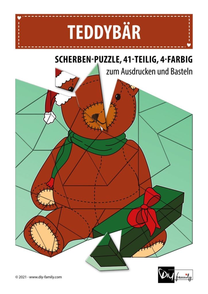 Teddybär – Scherben-Puzzle zum Ausdrucken und Ausschneiden