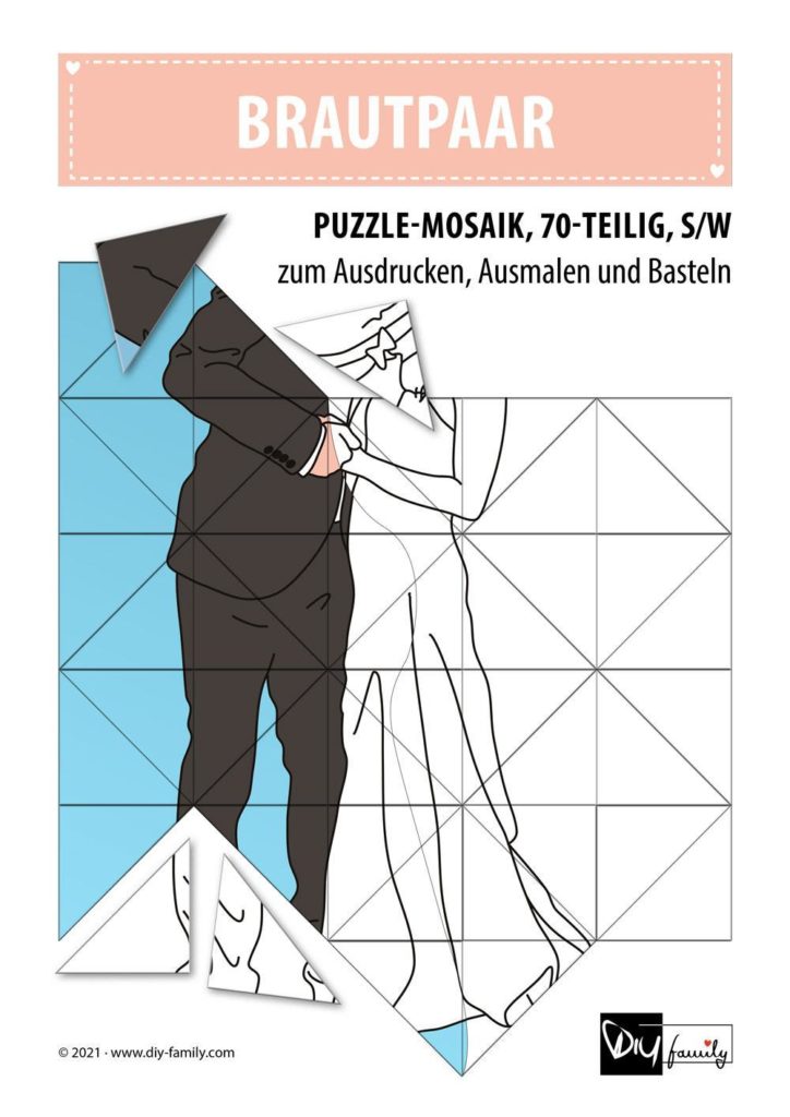 Brautpaar – Mosaikpuzzle zum Ausschneiden und Ausmalen