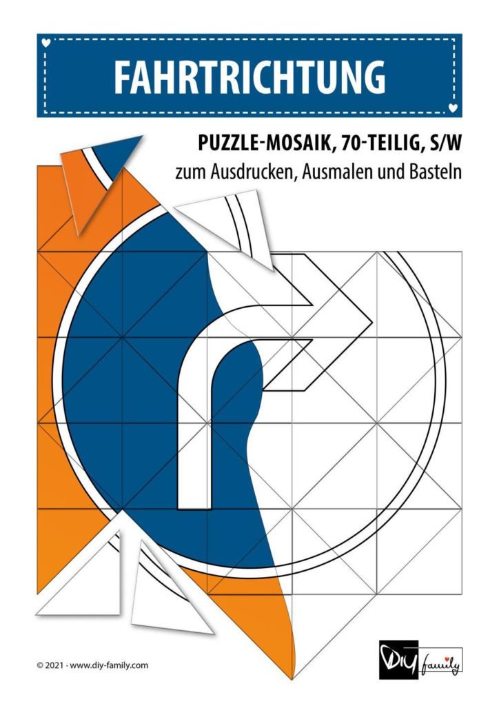 Fahrtrichtung – Mosaikpuzzle zum Ausschneiden und Ausmalen