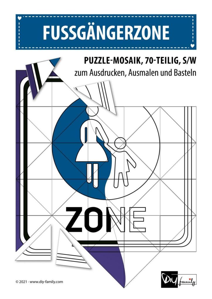 Fußgängerzone – Mosaikpuzzle zum Ausschneiden und Ausmalen