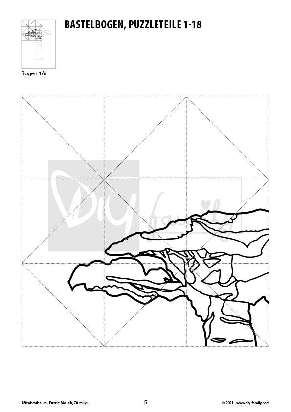 Affenbrotbaum – Mosaikpuzzle zum Ausschneiden und Ausmalen