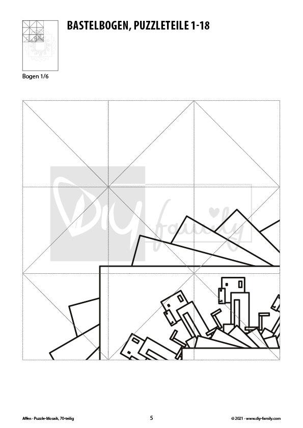 Affe – Mosaikpuzzle zum Ausschneiden und Ausmalen