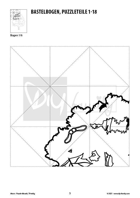 Ahorn – Mosaikpuzzle zum Ausschneiden und Ausmalen