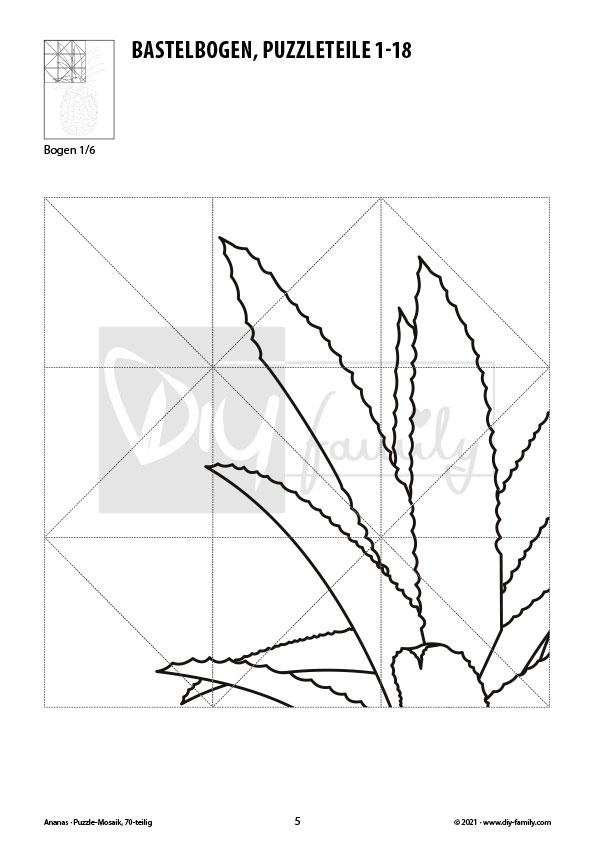 Ananas – Mosaikpuzzle zum Ausschneiden und Ausmalen