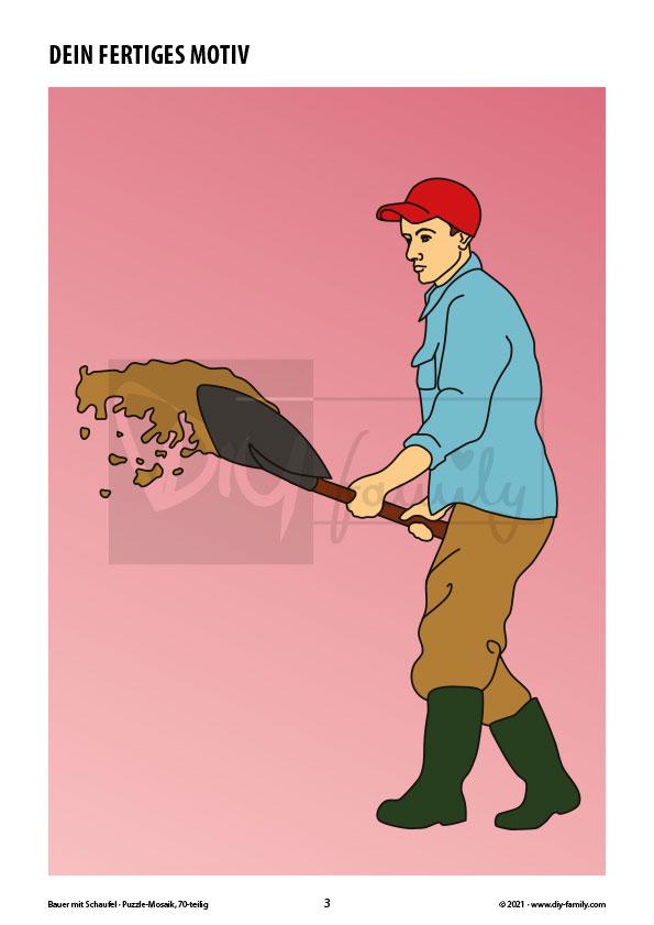 Bauer mit Schaufel – Mosaikpuzzle zum Ausschneiden und Ausmalen