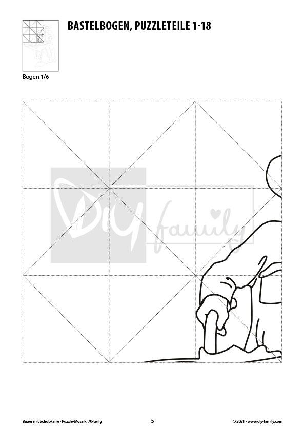 Bauer mit Schubkarre – Mosaikpuzzle zum Ausschneiden und Ausmalen