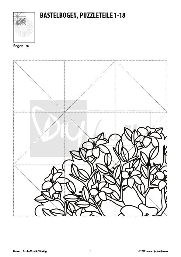 Blumen – Mosaikpuzzle zum Ausschneiden und Ausmalen