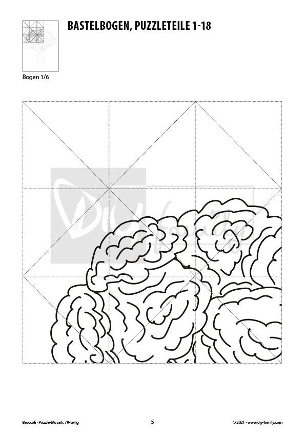 Broccoli – Mosaikpuzzle zum Ausschneiden und Ausmalen