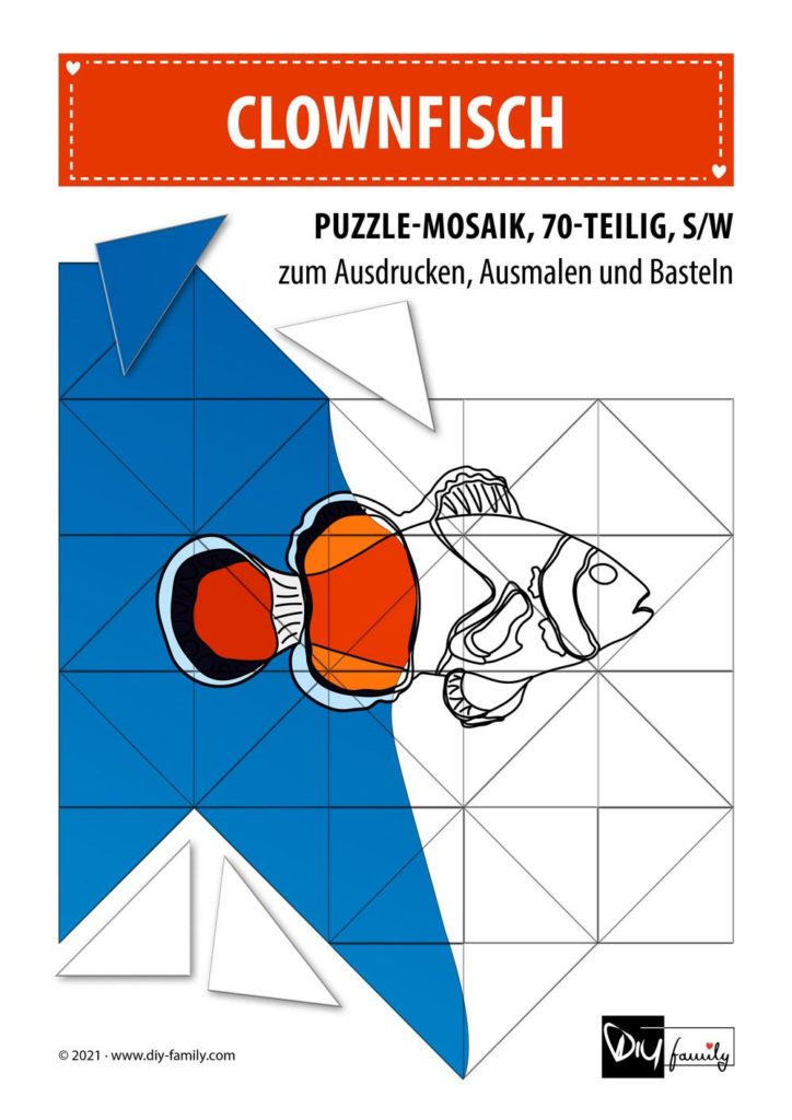 Clownfisch – Mosaikpuzzle zum Ausschneiden und Ausmalen