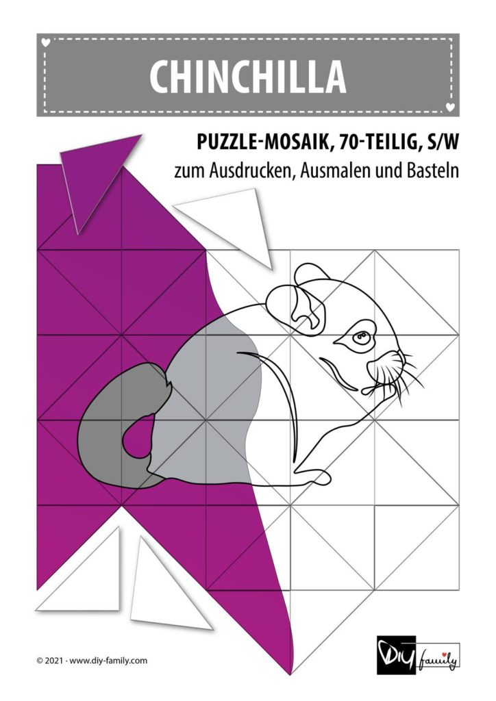 Chinchilla – Mosaikpuzzle zum Ausschneiden und Ausmalen