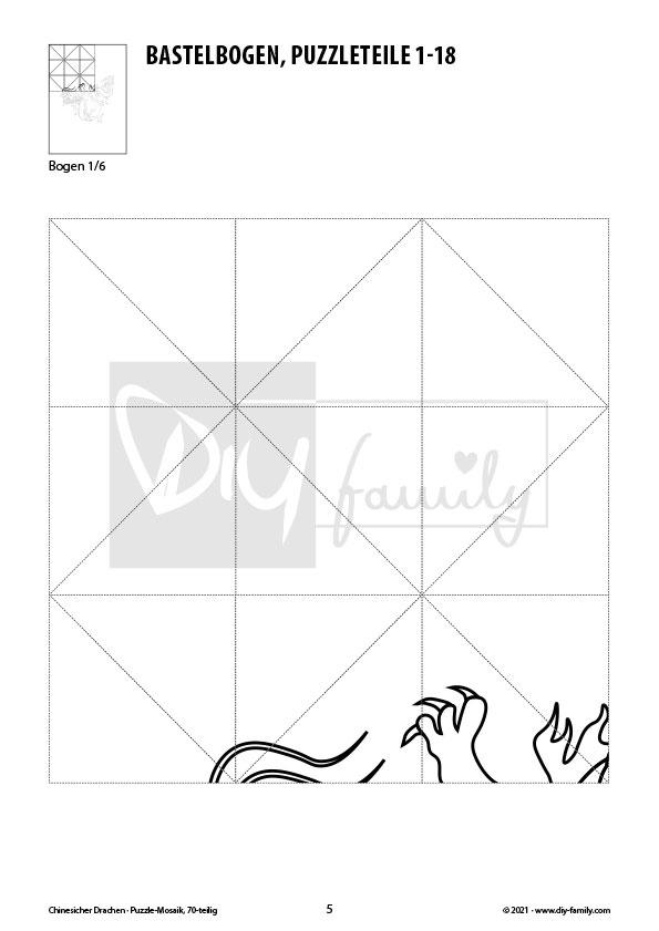 Chinesischer Drachen – Mosaikpuzzle zum Ausschneiden und Ausmalen