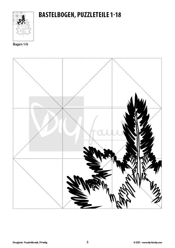 Douglasie – Mosaikpuzzle zum Ausschneiden und Ausmalen