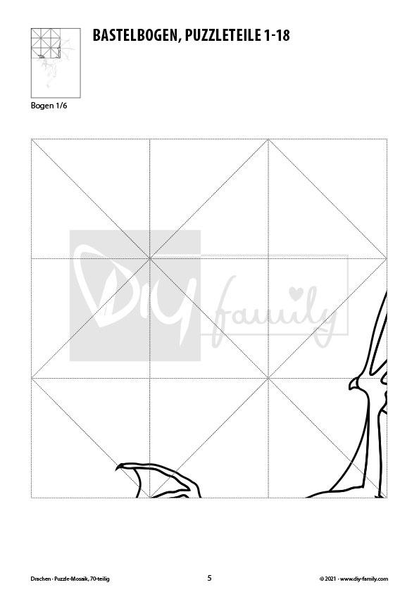 Drachen – Mosaikpuzzle zum Ausschneiden und Ausmalen
