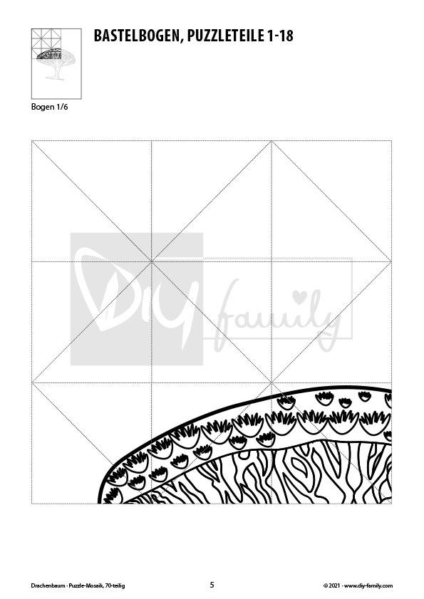 Drachenbaum – Mosaikpuzzle zum Ausschneiden und Ausmalen